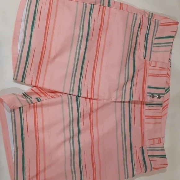 Adidas Orange/Green Essentials Painted Stripe Golf Shorts Size 8 - Picture 5 of 6